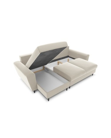 Canapé d'angle reversible, convertible 4 places en tissu velours beige