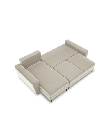 Canapé d'angle reversible, convertible 4 places en tissu velours beige