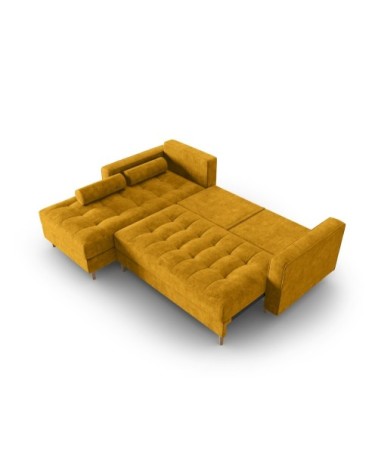 Canapé d'angle 5 places en tissu structuré jaune