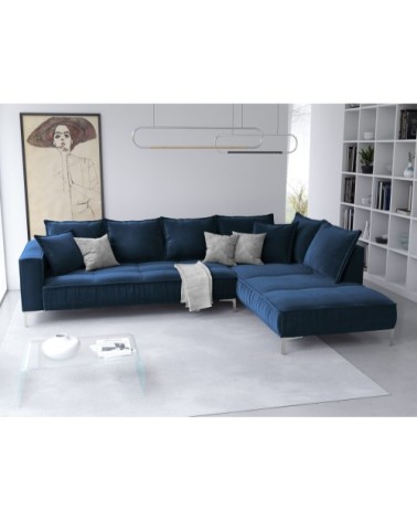 Canapé d'angle 5 places en velours bleu roi
