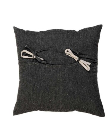 Housse de coussin coton tri-bande noir blanc et écru 40 x 40