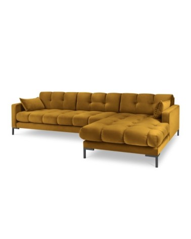 Canapé d'angle droit 5 places en tissu velours jaune