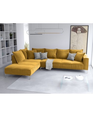 Canapé d'angle 5 places en velours jaune