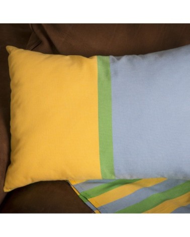 Housse coussin coton tricolore vert jaune turquoise 35 x 50