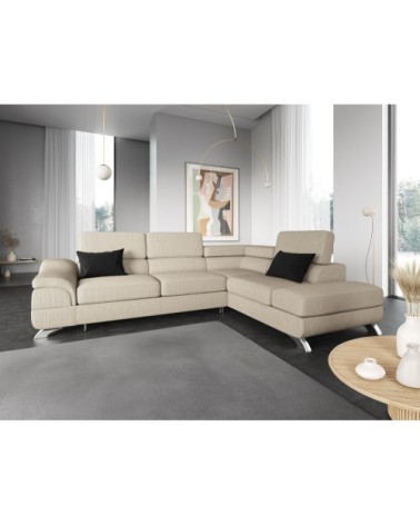 Canapé d'angle 5 places en tissu structuré beige