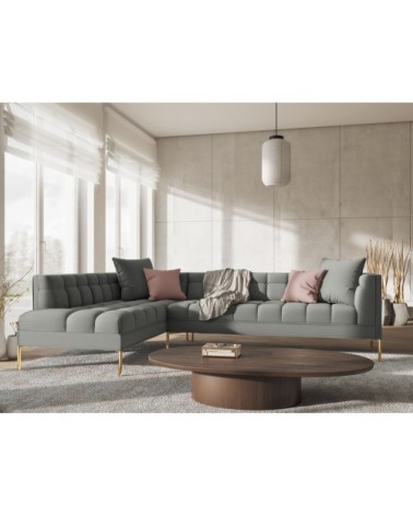 Canapé d'angle tissu structuré gris 5 places