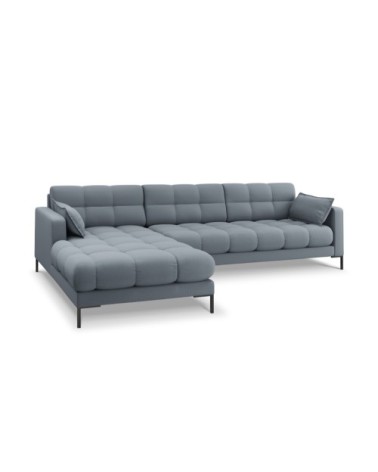 Canapé d'angle gauche 5 places en tissu structurel bleu clair