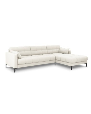 Canapé d'angle droit 5 places en tissu structurel beige clair