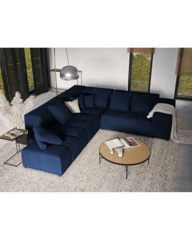 Canapé d'angle 5 places en velours bleu roi