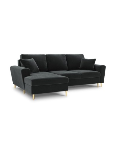Canapé d'angle gauche convertible 4 places en tissu velours gris foncé