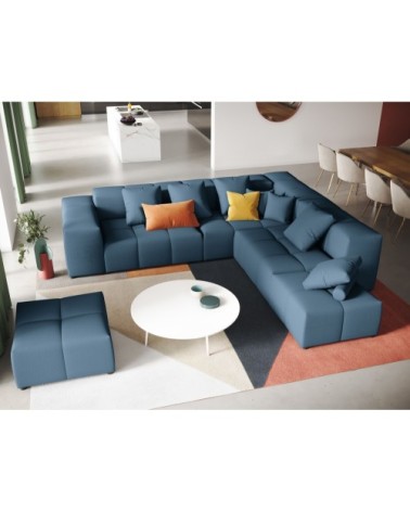 Canapé d'angle 5 places en tissu structuré bleu foncé