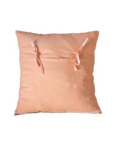 Housse de coussin coton rayures blanches saumon 40 x 40