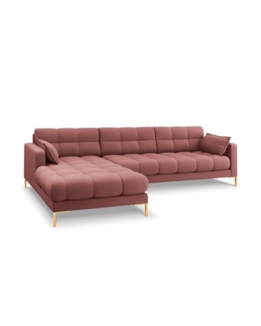 Canapé d'angle gauche 5 places en tissu structurel rose