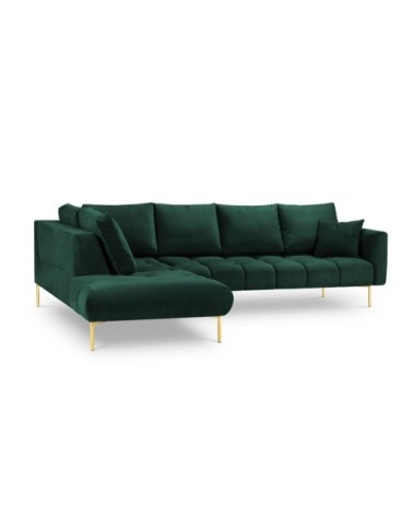 Canapé d'angle 5 places en velours vert bouteille