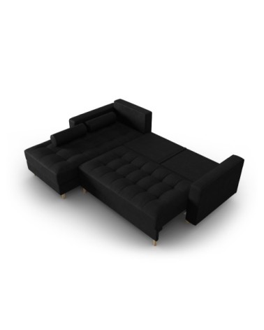 Canapé d'angle 5 places en imitation cuir noir
