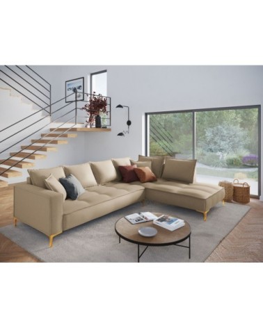Canapé d'angle 5 places en tissu structuré beige