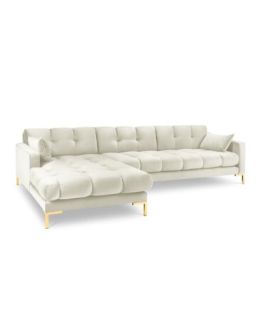 Canapé d'angle gauche 5 places en tissu velours beige clair