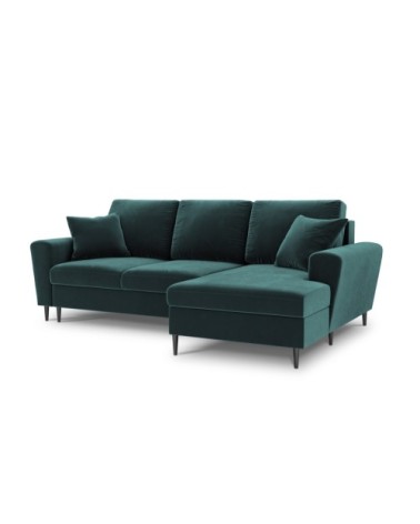 Canapé d'angle droit convertible 4 places en tissu velours pétrole