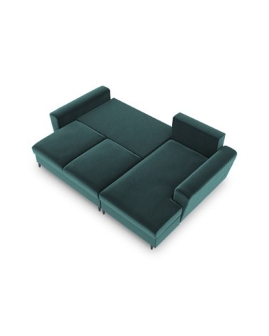 Canapé d'angle droit convertible 4 places en tissu velours pétrole