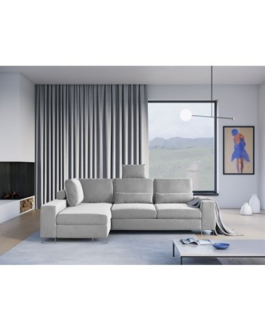 Canapé d'angle 4 places en velours gris clair