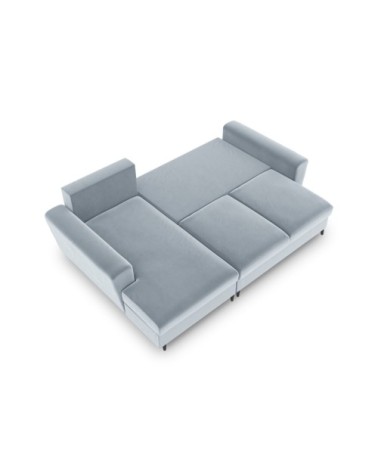 Canapé d'angle gauche convertible 4 places en tissu velours bleu clair