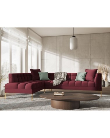 Canapé d'angle tissu structuré rouge foncé 5 places