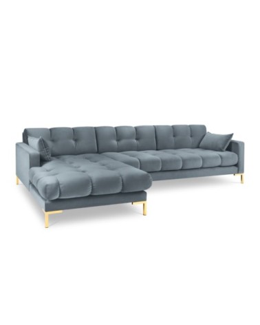 Canapé d'angle gauche 5 places en tissu velours bleu clair