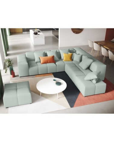 Canapé d'angle 5 places en tissu structuré menthe