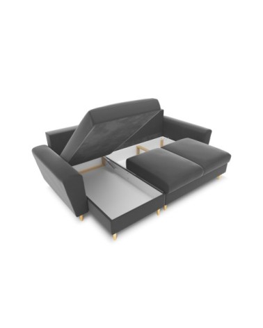 Canapé d'angle reversible, convertible 4 places velours gris clair