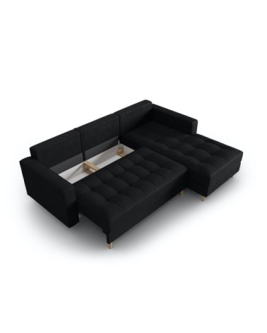 Canapé d'angle 5 places en imitation cuir noir