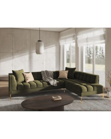 Canapé d'angle velours vert 5 places