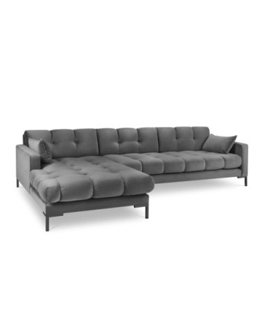 Canapé d'angle gauche 5 places en tissu velours gris clair