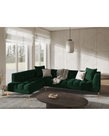 Canapé d'angle velours vert bouteille 5 places