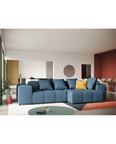 Canapé d'angle 4 places en tissu structuré bleu foncé
