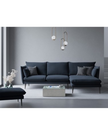 Canapé d'angle 4 places en velours bleu foncé