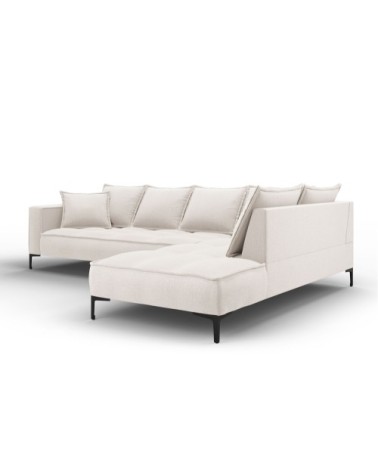 Canapé d'angle 5 places en tissu structuré beige clair