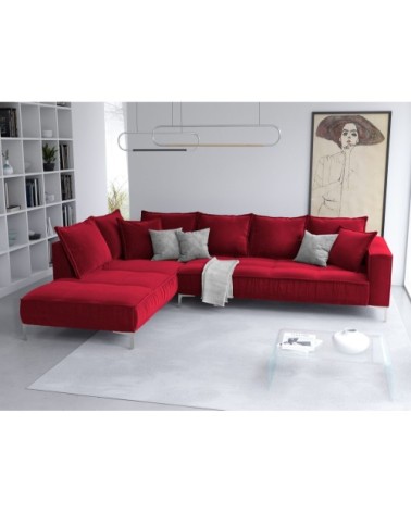 Canapé d'angle 5 places en velours rouge