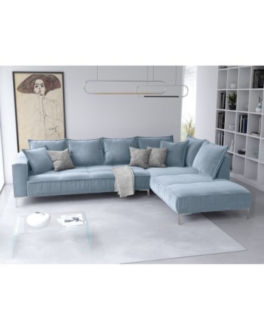 Canapé d'angle 5 places en velours bleu clair