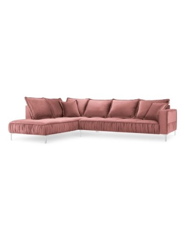 Canapé d'angle 5 places en velours rose