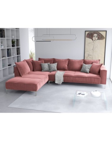 Canapé d'angle 5 places en velours rose