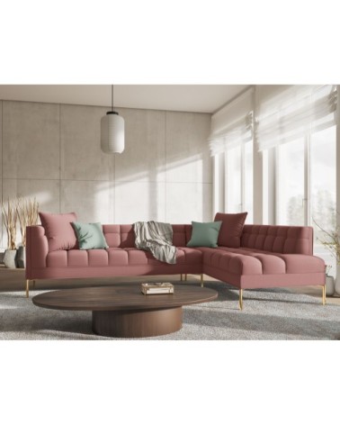 Canapé d'angle tissu structuré rose 5 places