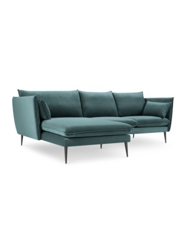 Canapé d'angle 4 places en velours pétrole