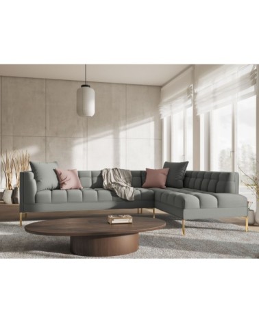 Canapé d'angle tissu structuré gris 5 places