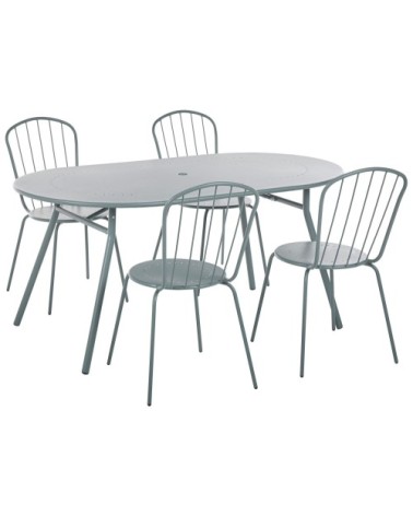 Ensemble de jardin table avec 4 chaises en acier bleu clair