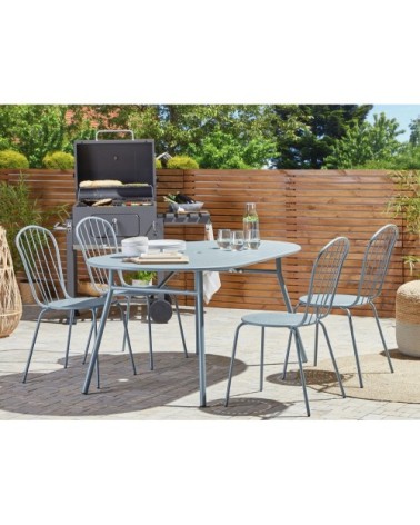 Ensemble de jardin table avec 4 chaises en acier bleu clair