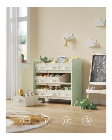 Étagère à jouets pour enfants 9 boîtes de rangement vert laurier