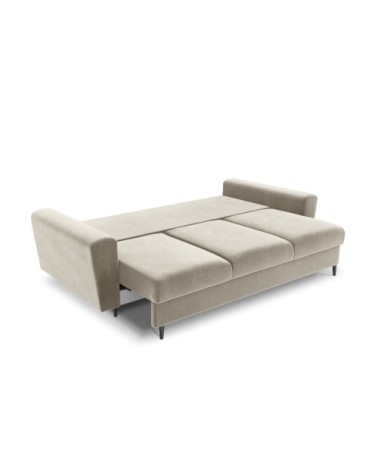 Canapé convertible 3 places en tissu velours beige