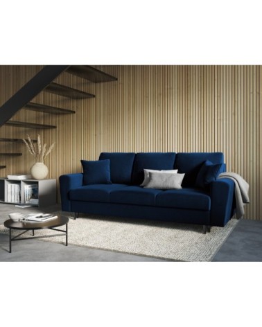 Canapé convertible 3 places en tissu velours bleu roi
