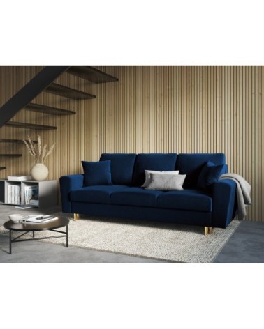 Canapé convertible 3 places en tissu velours bleu roi