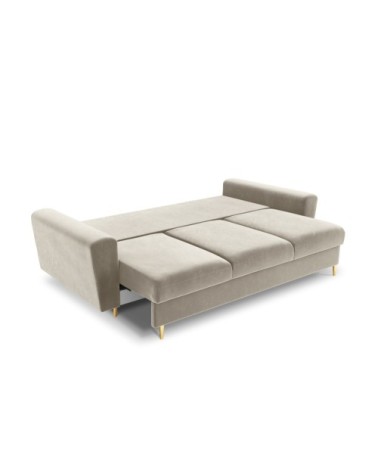 Canapé convertible 3 places en tissu velours beige